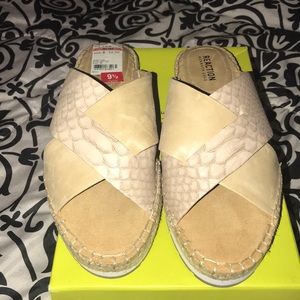 Tan slip-on sandal